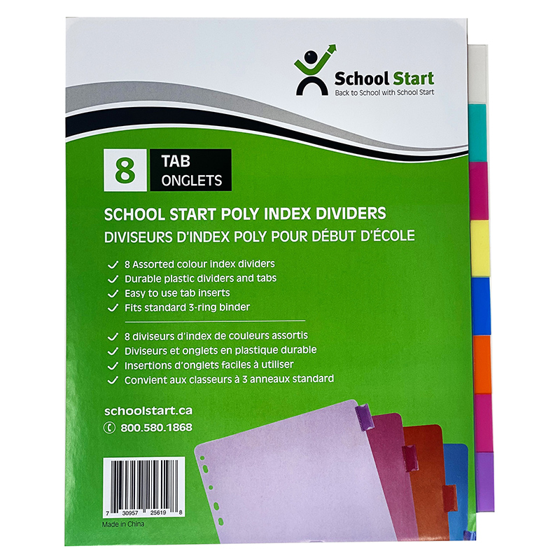 School Start Poly Index Dividers (insertable tabs) (8 Tabs)